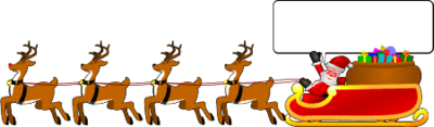 A very nicely drawn and coloured image of Santa and his sleigh being drawn by his full reindeer team - led by Rudolph of course