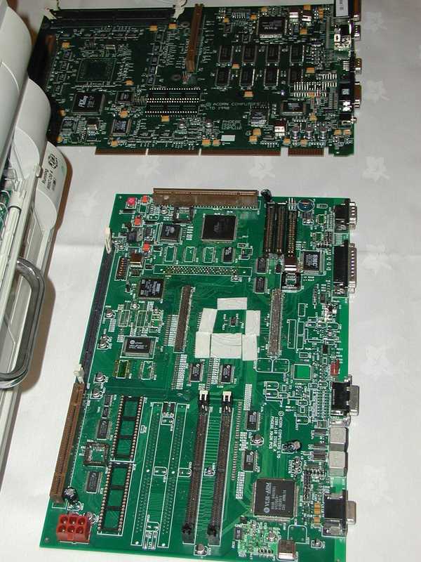 One of the motherboards on display on a table