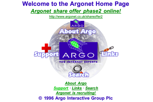 A very old version of the ArgoNet website - a world with some icons round it.