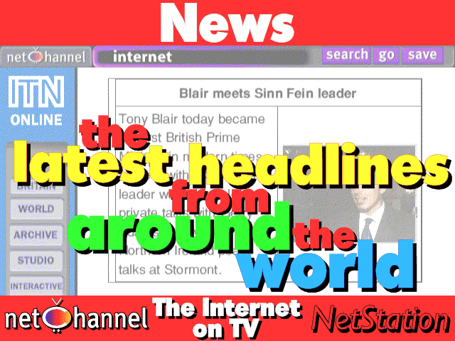 Latest headlines from around the world - and in the background, 'Blair meets Sinn Fein leader'