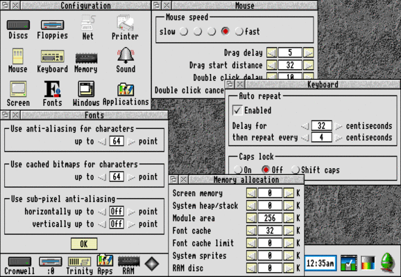 The configuration utility showing icons to set various preferences.  There are multiple windows open.