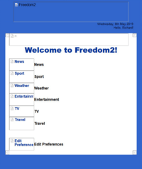A weird old version of the Freedom2 site.  All of the icons are missing.